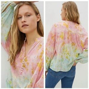 Pilcro Anthropologie Top Women’s Small Multi Color Ombré Floral Blouse Bohemian